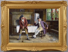Genre oil painting of of two gentlemen practicing golf 