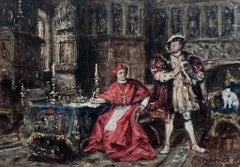 Henry VIII & Cardinal Wolsley Fine Original British Oil Painting signed & dated
