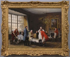 Historisches Genre-Ölgemälde einer Gruppe von Herren in einem Landhaus