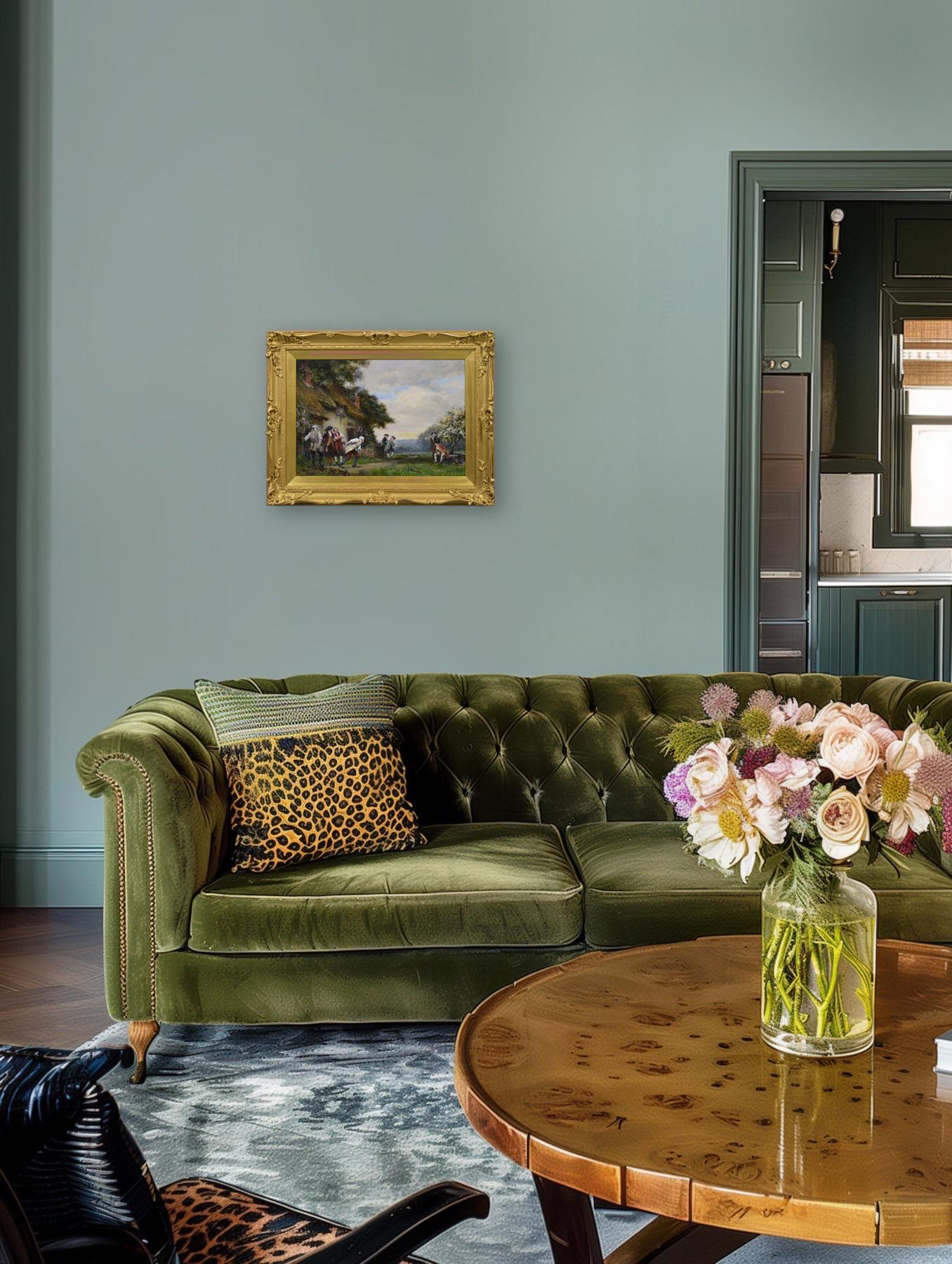 Historical genre oil painting of gentlemen playing bowls For Sale 5