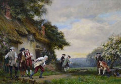 Historical genre oil painting of gentlemen playing bowls