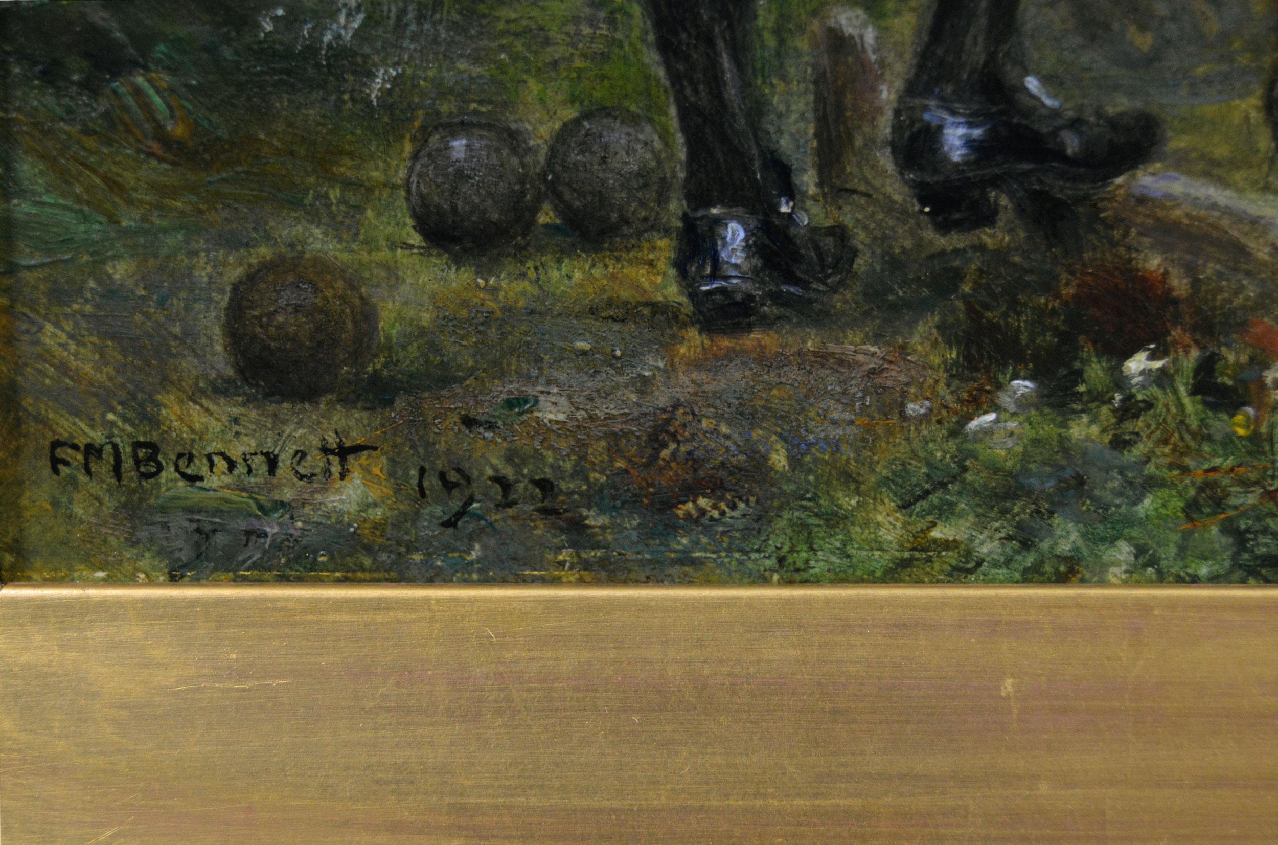 Historical genre oil painting of gentlemen playing bowls For Sale 1