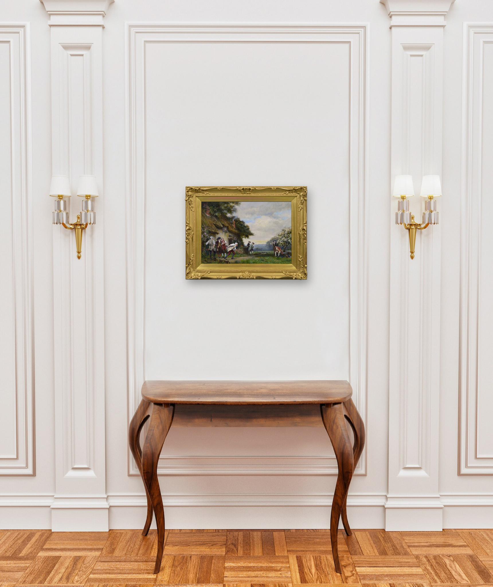 Historical genre oil painting of gentlemen playing bowls For Sale 4