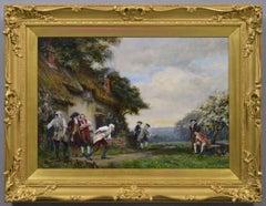 Historical genre oil painting of gentlemen playing bowls