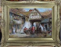 Peinture à l'huile de Frank Moss Bennett "Outside the Inn" (A l'extérieur de l'auberge)