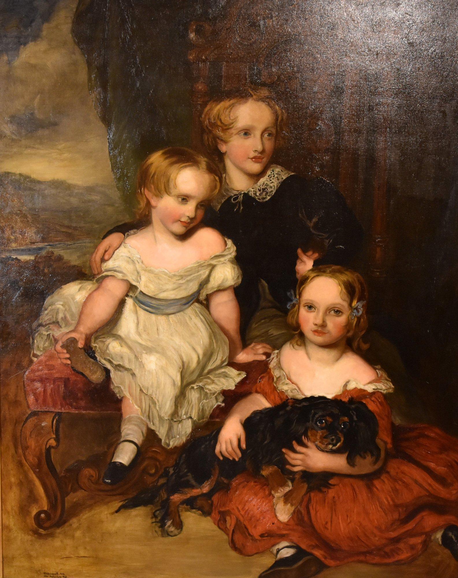 Peinture à l'huile de Frank Moss Bennett « Portrait de John, Annabella et Augusta Anne » en vente 1