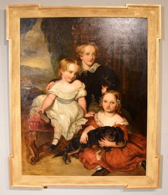 Antique Oil Painting by Frank Moss Bennett "Portrait of John, Annabella and Augusta Anne