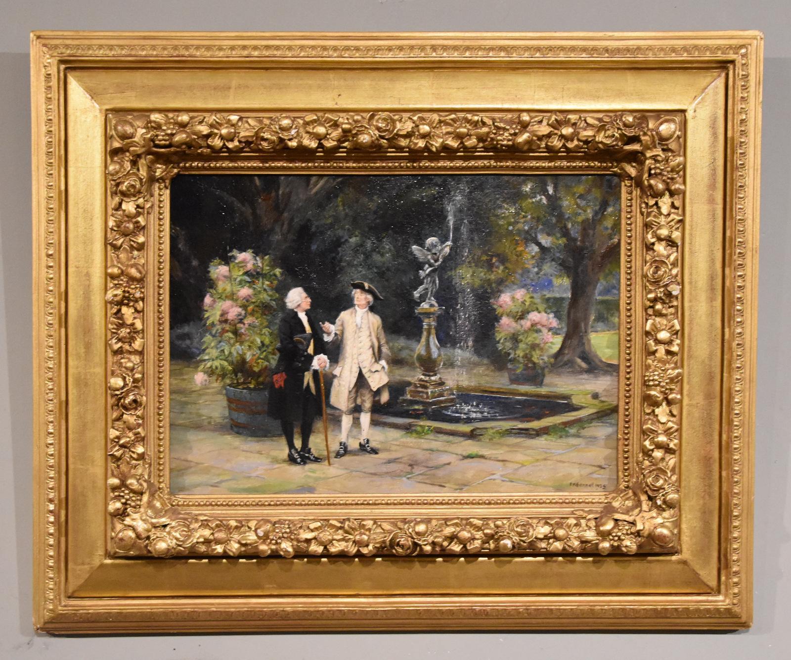 Dipinto a olio di Frank Moss Bennetts "By the Fountain" 1874-1952 Pittore di scene figurative e paesaggi urbani, studiò alla Royal Academy ed espose regolarmente sia lì che a Liverpool. Olio su tela. Firmato e datato 1925

Dimensioni senza