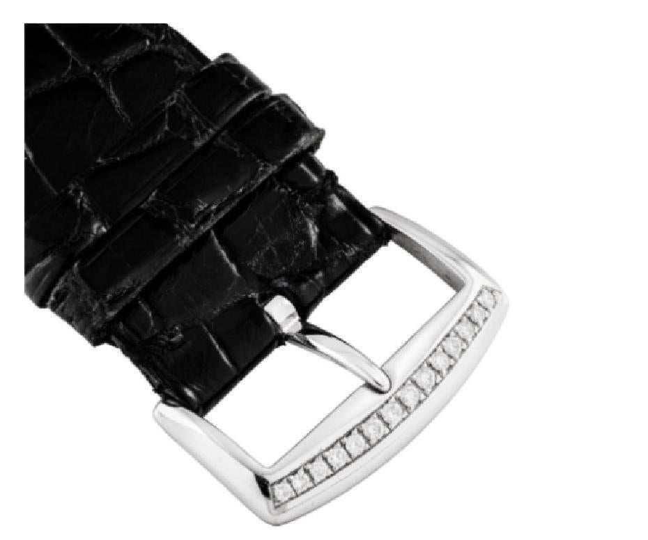 FRANCK MULLER, WHITE GOLD AND DIAMOND-SET LONG ISLAND 
CASE MATERIAL: 18k white gold and diamond-set 
DIAMETER: 30 x 51.5 mm. (W x L) 
STRAP MATERIAL: Black Franck Muller CROCODILE strap 
MOVEMENT : Automatic
DIAL : Silvered
BUCKLE : 18kt with