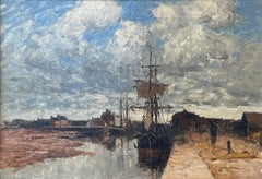 Bateau au Quai (Docked Sailing Vessel at Low Tide), Frank Myers Boggs, Landscape