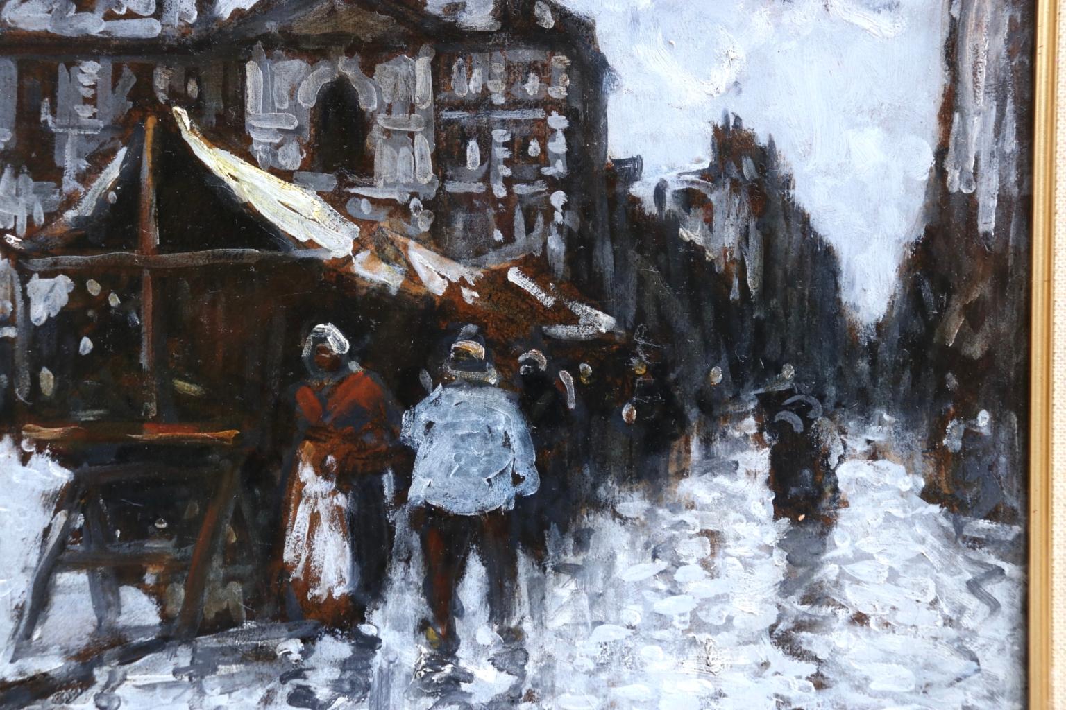 Figures in a market in the rain - French Impressionist Oil by Frank Myers Boggs 1