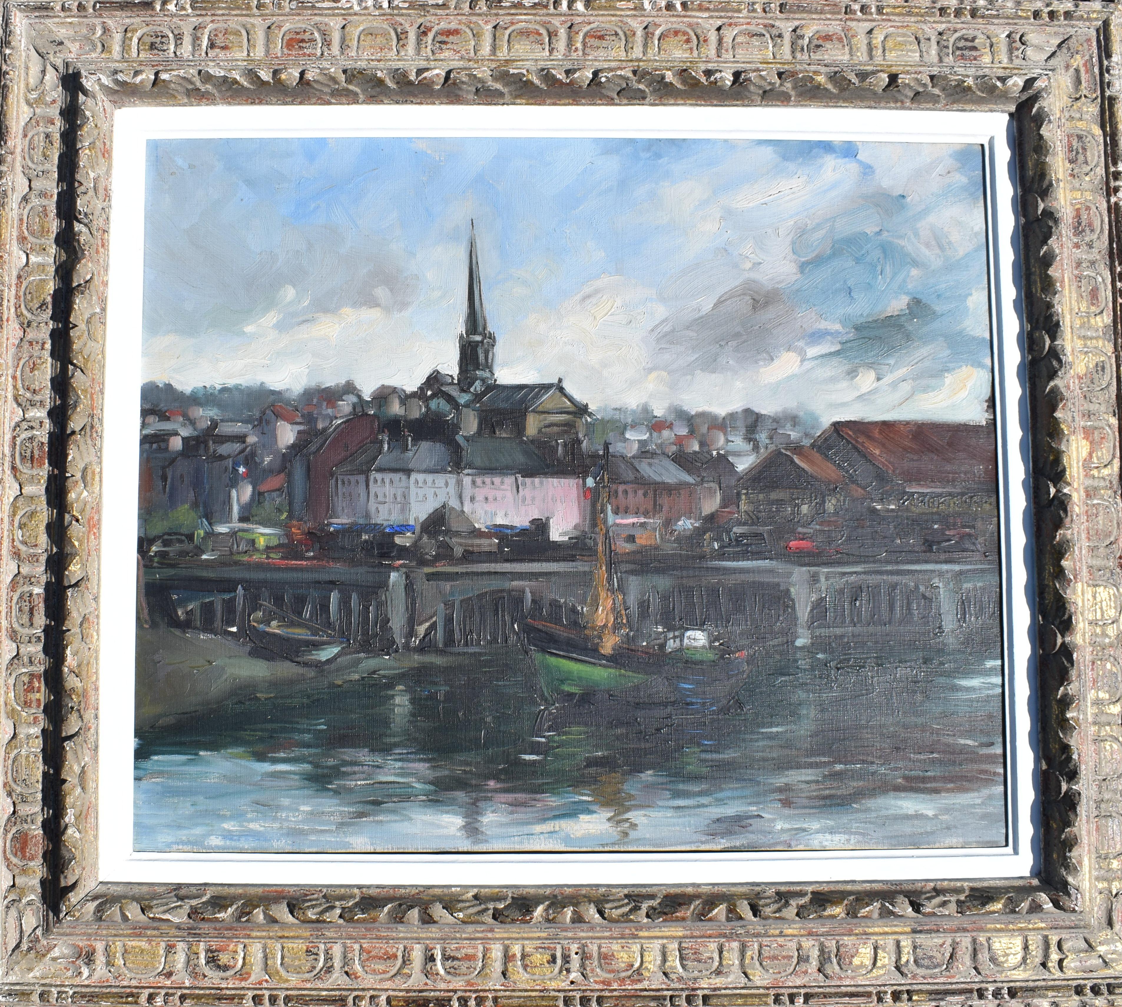 French School Honfleur Mid 20th Century Oil Painting - Gray Landscape Painting by Frank Myers Boggs