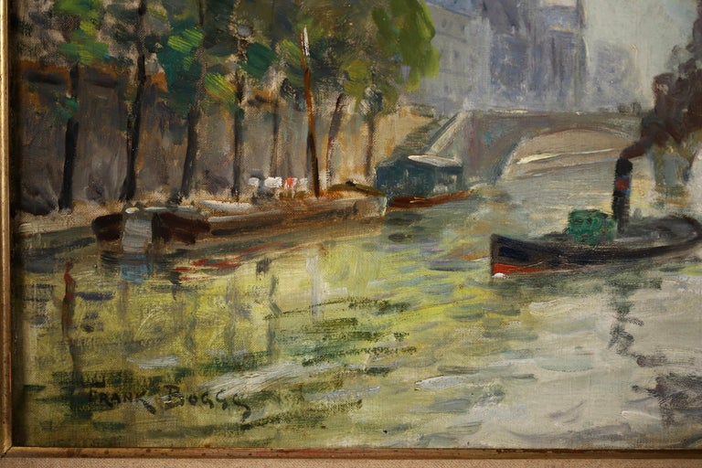 Notre Dame & Seine, Paris - Impressionist Oil, Riverscape by Frank Myers Boggs For Sale 2