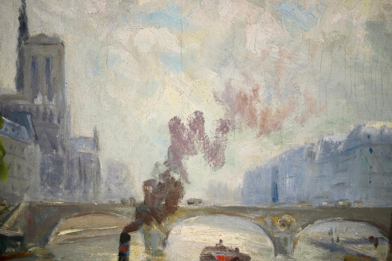 Notre Dame & Seine, Paris - Impressionist Oil, Riverscape by Frank Myers Boggs For Sale 3