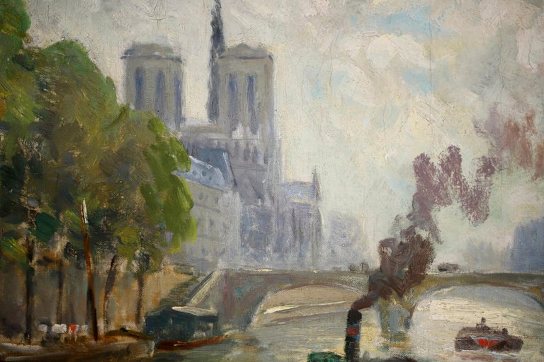 Notre Dame & Seine, Paris - Impressionist Oil, Riverscape by Frank Myers Boggs For Sale 4