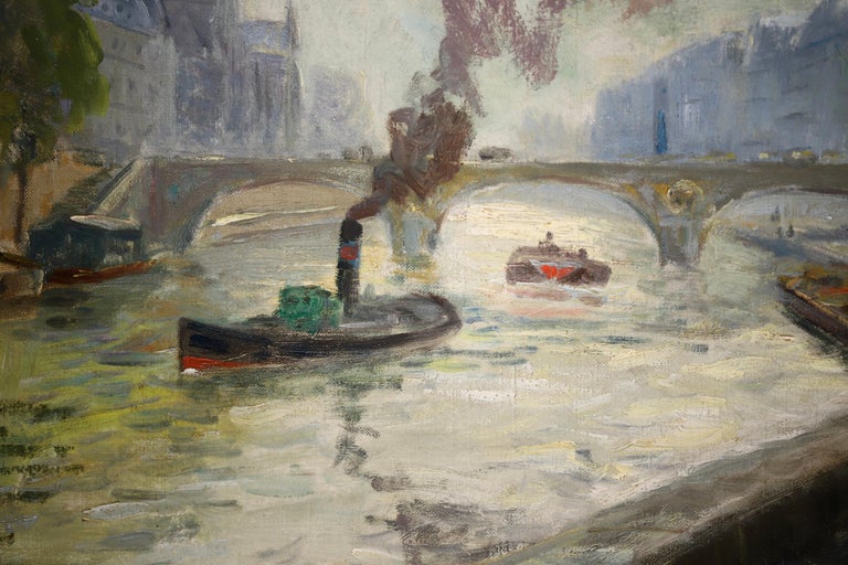 Notre Dame & Seine, Paris - Impressionist Oil, Riverscape by Frank Myers Boggs For Sale 6