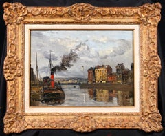 Port de Le Havre - Peinture à l'huile impressionniste de paysage fluvial de Frank Myers Boggs