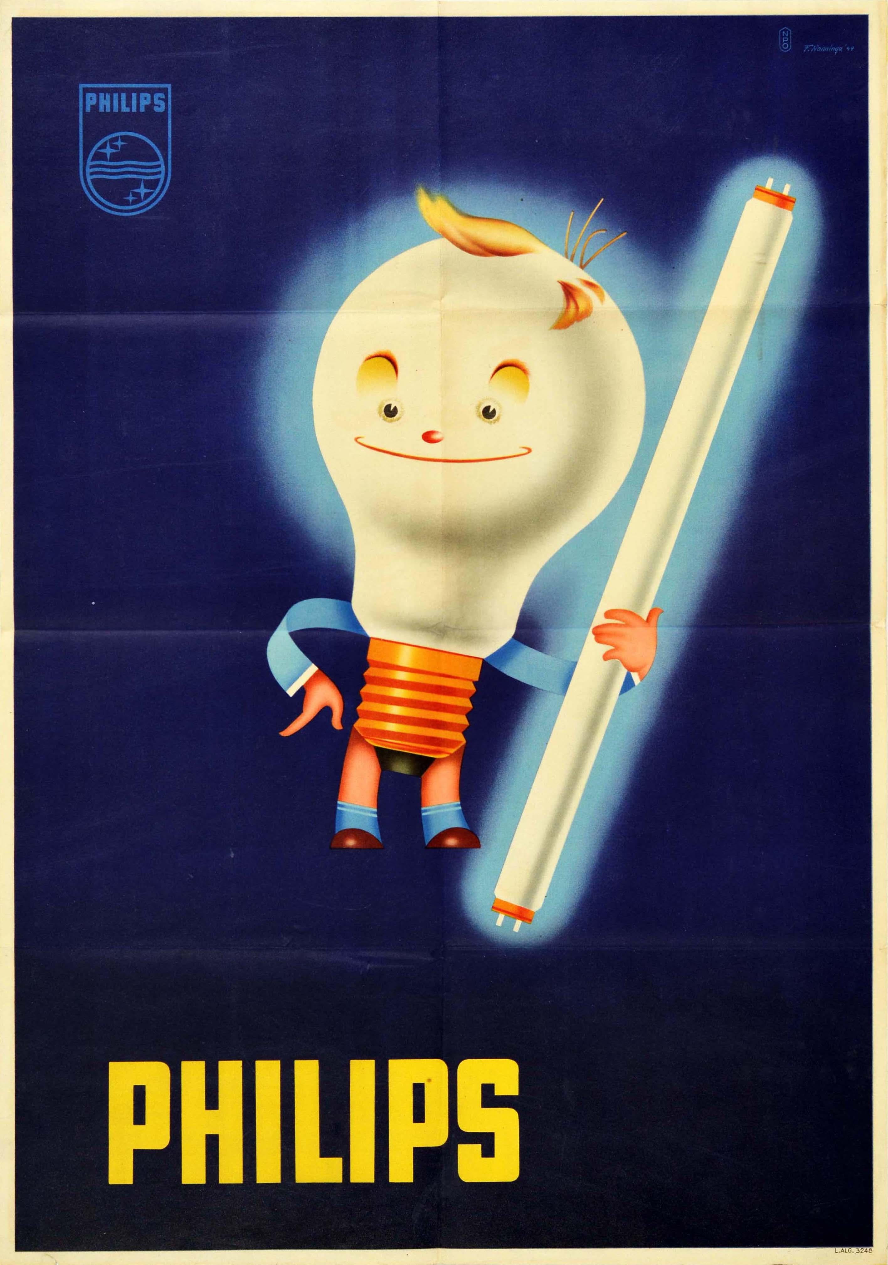 Frank Nanninga Print - Original Vintage Advertising Poster Philips Lighting Smiling Light Bulb Design