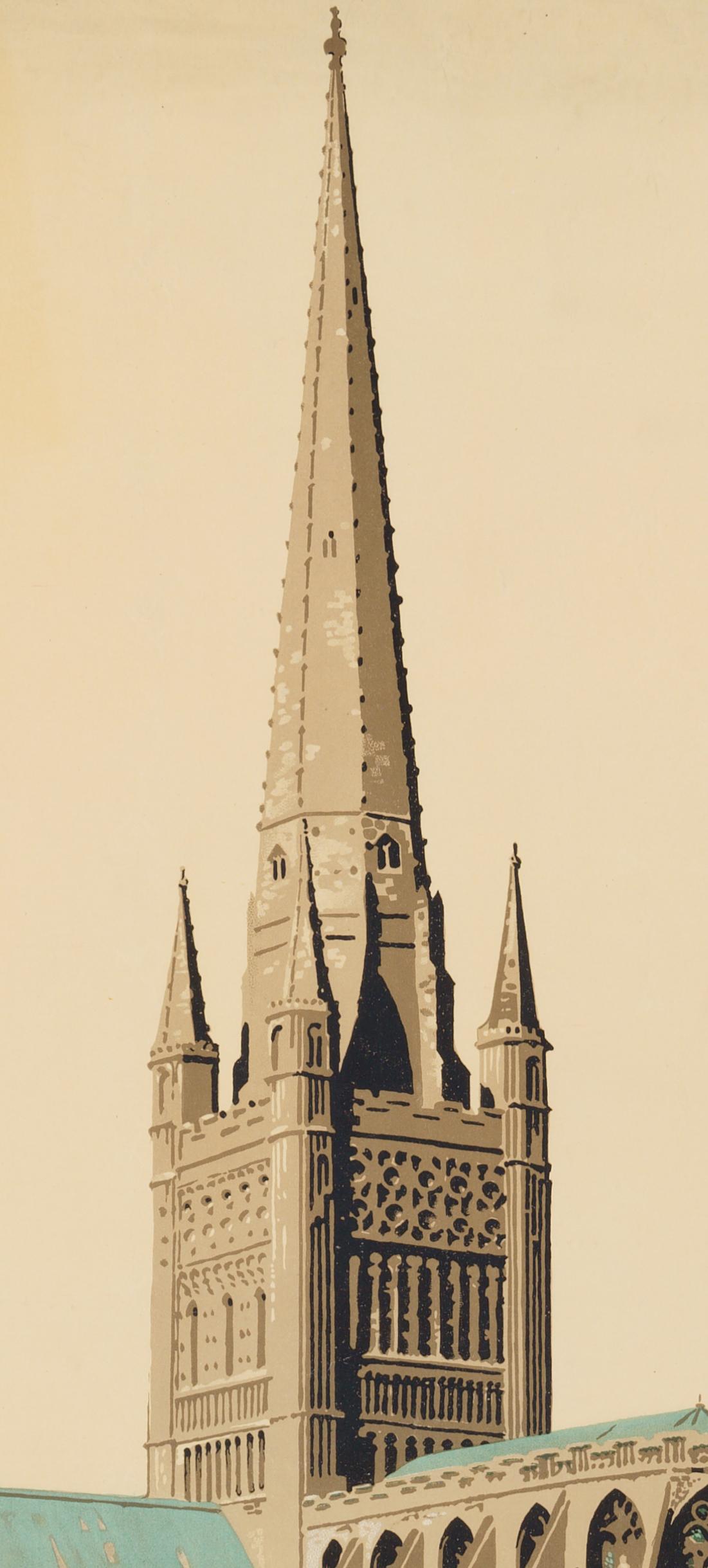 Norwich  - L'itinerario della cattedrale  Poster di viaggio britannico originale d'epoca - Print di Frank Newbould