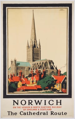 Norwich  – The Cathedral Route  Original Vintage British Travel Poster