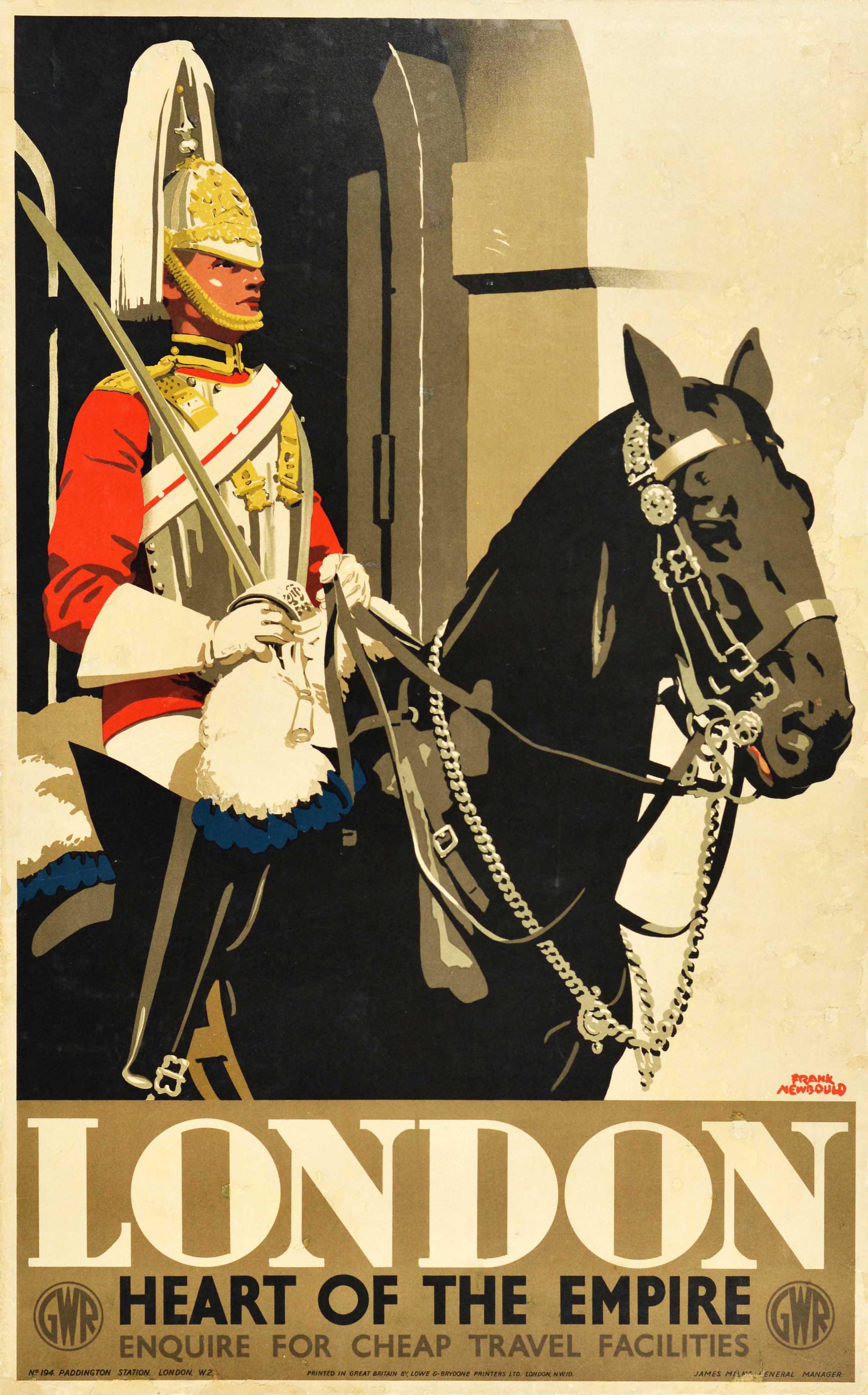 Frank Newbould Print - Original Vintage Rail Travel Poster London Heart Of The Empire GWR Horse Guard