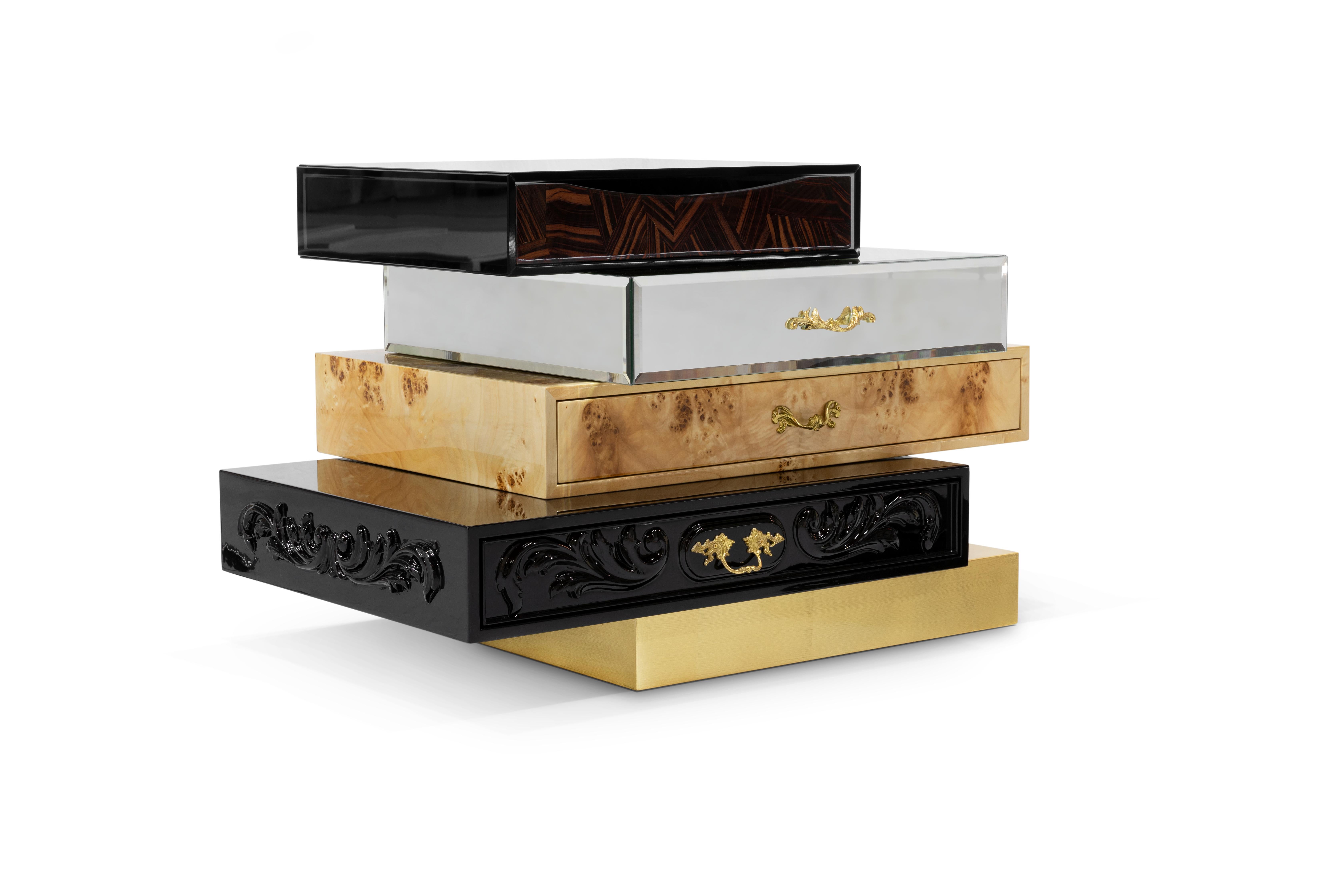 Contemporary Frank Nightstand - Hand Carved Wood & Ebony Veneer - Boca do Lobo For Sale