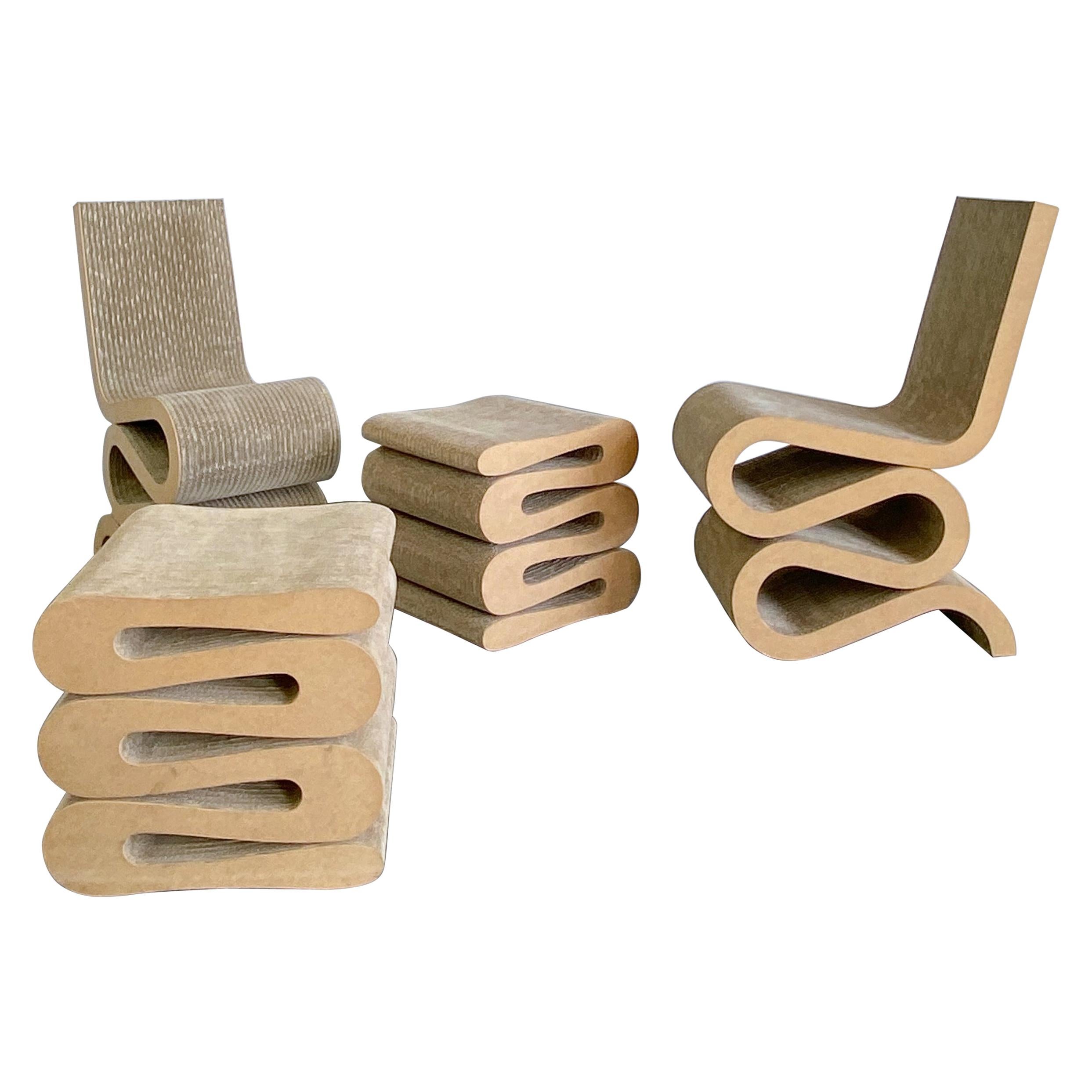 Frank O. Gehry Easy Edges "Wiggle" Chairs & Stools, 1980s, USA
