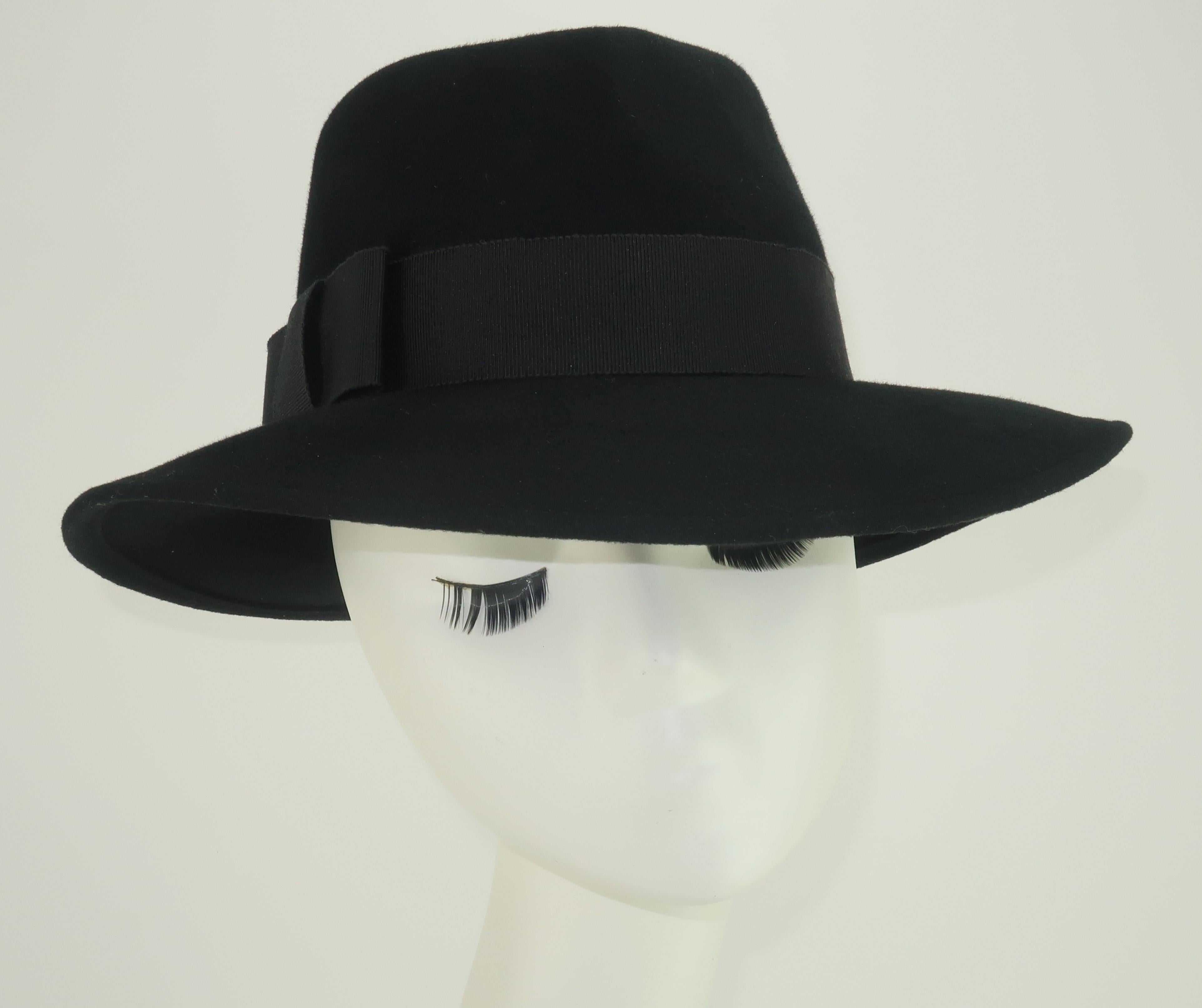 Frank Olive Black Wool Fedora Hat, 1970's In Good Condition For Sale In Atlanta, GA