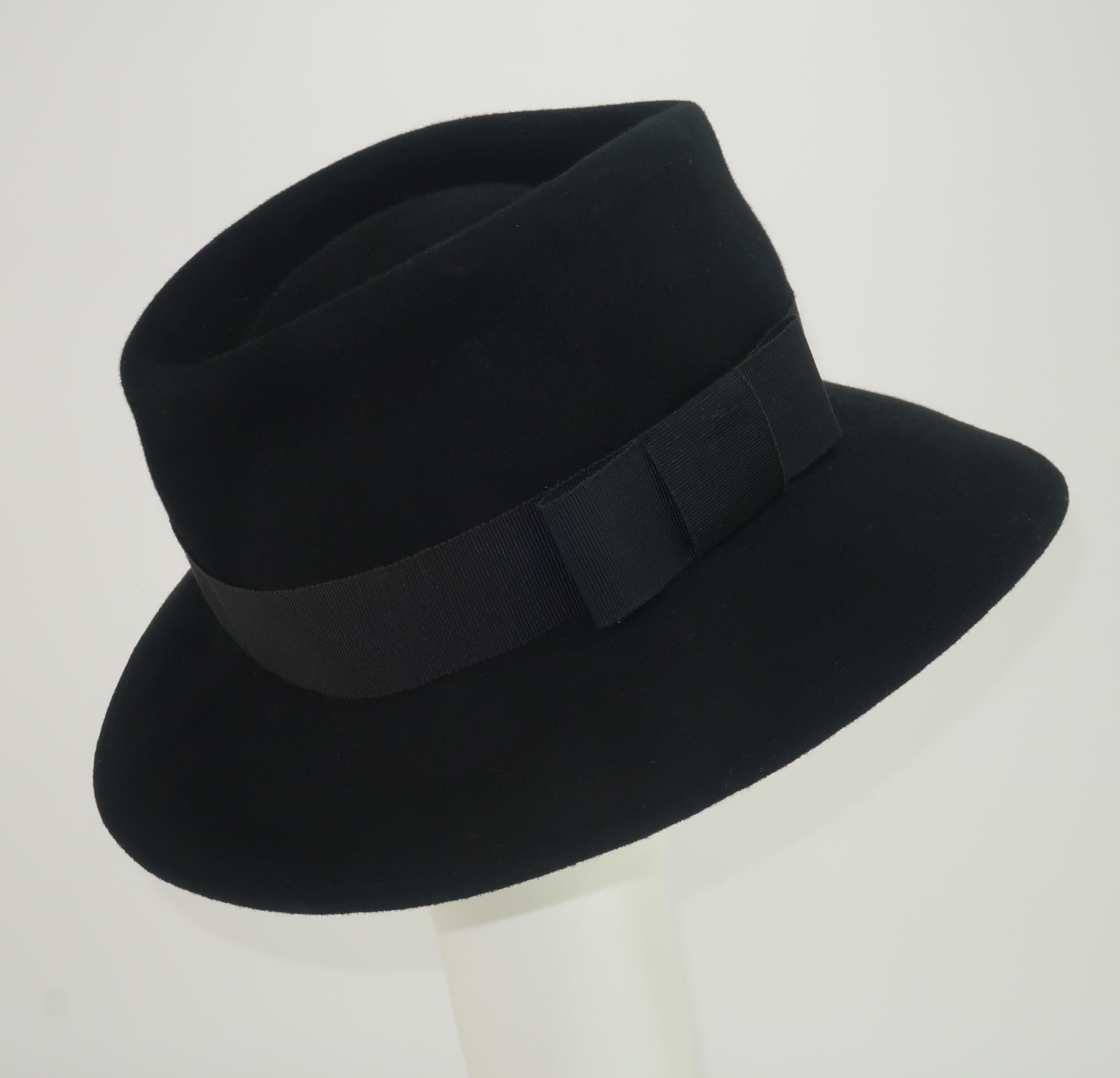 Frank Olive Black Wool Fedora Hat, 1970's For Sale 1