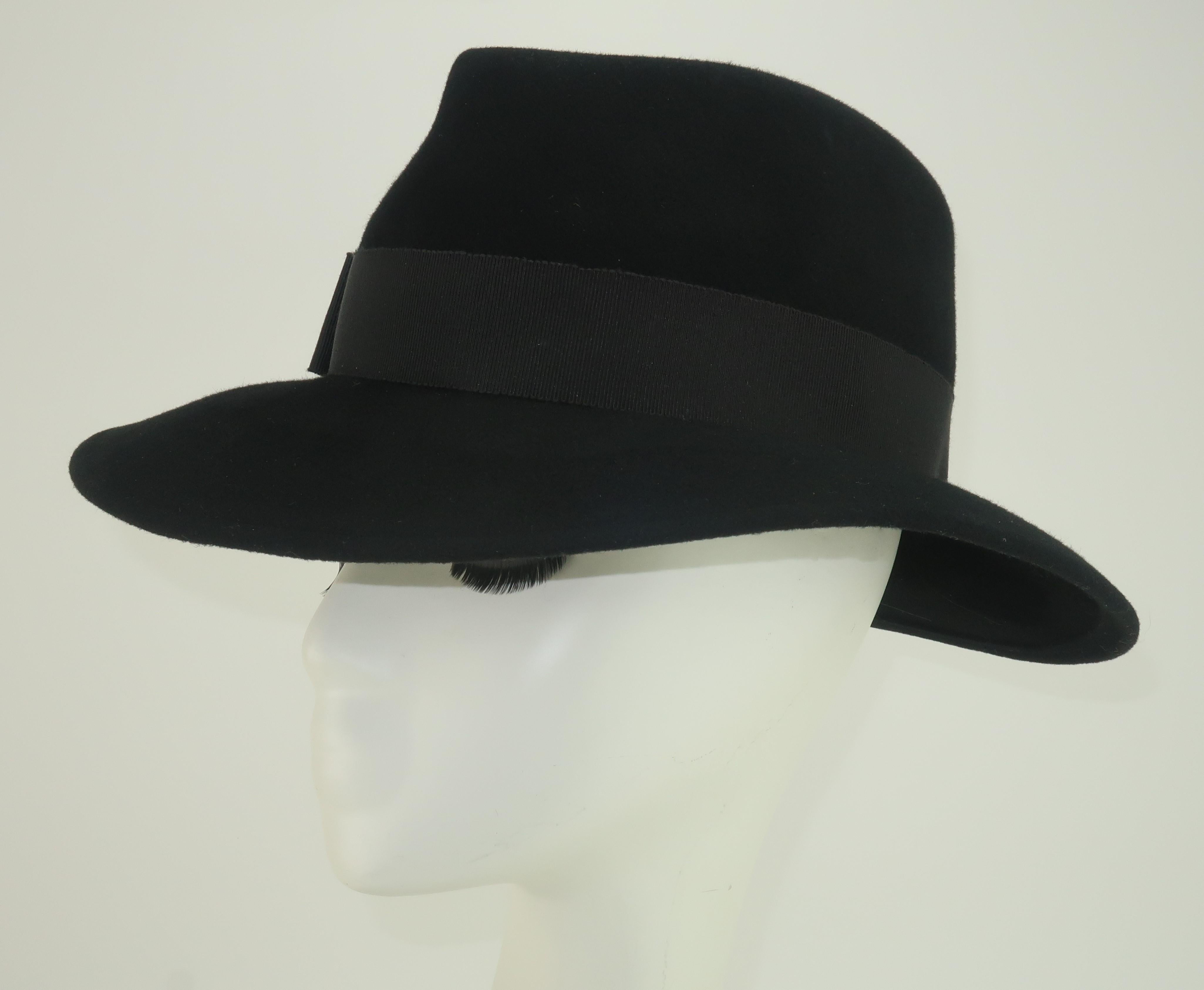 Frank Olive Black Wool Fedora Hat, 1970's For Sale 3