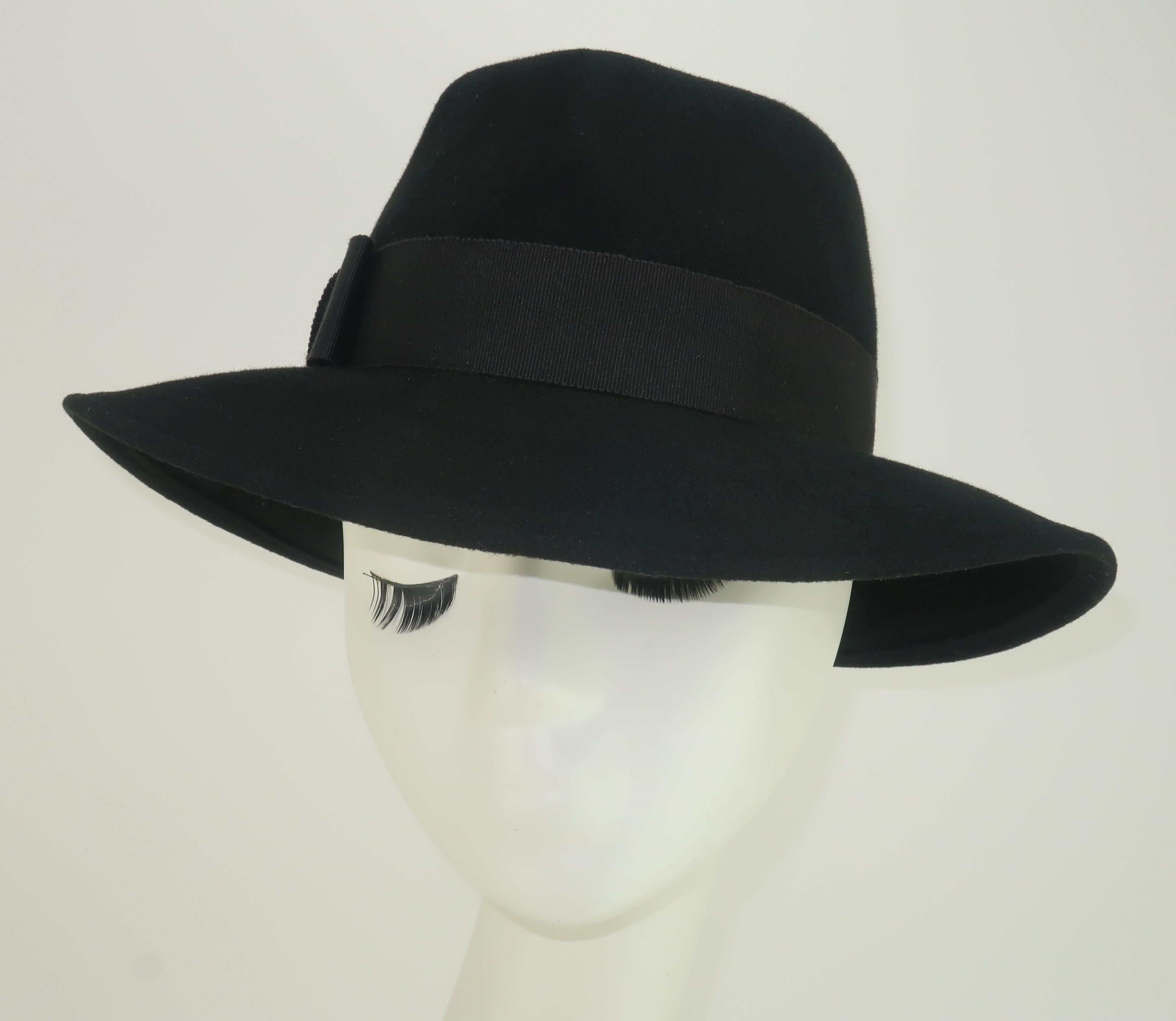 Frank Olive Black Wool Fedora Hat, 1970's For Sale 4