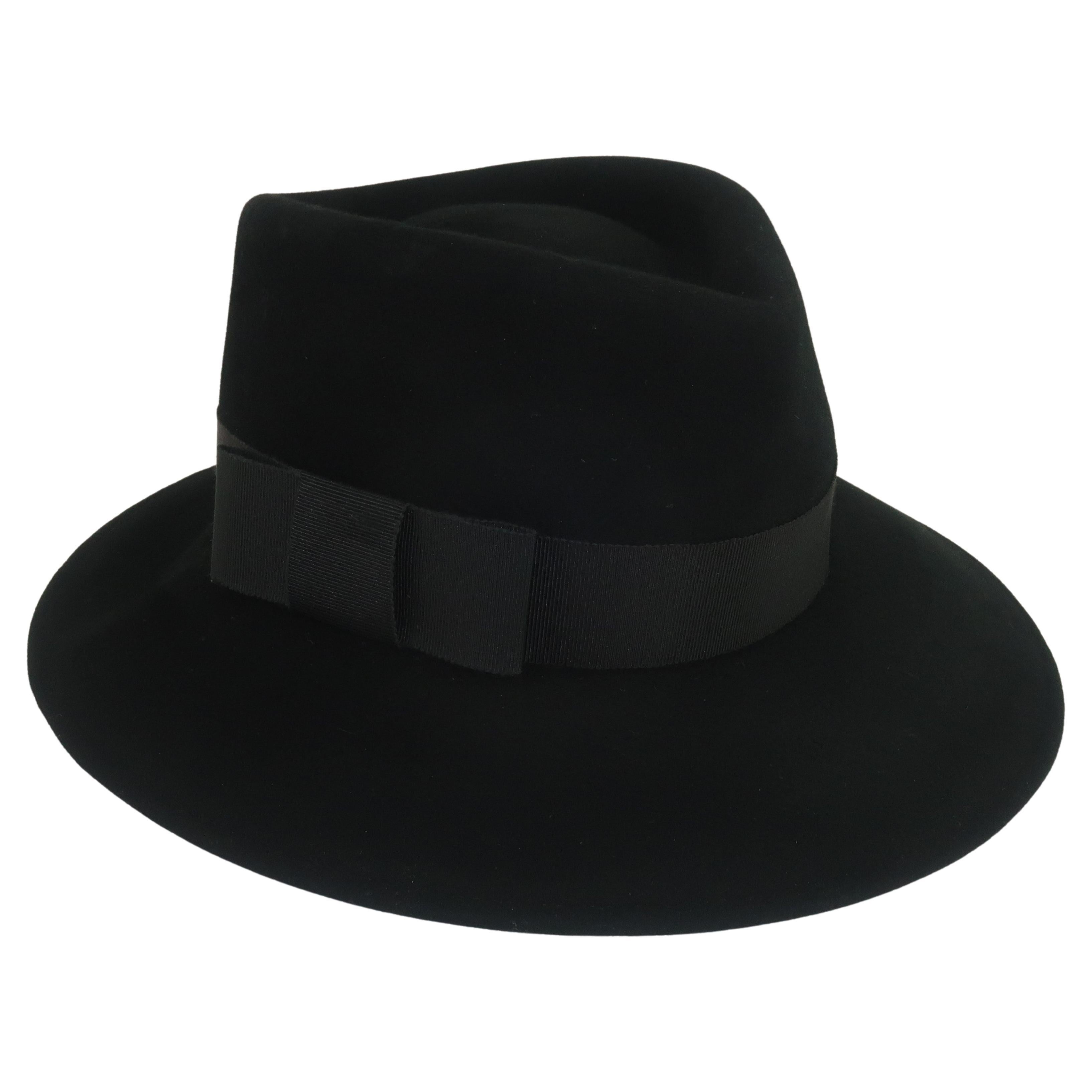 Frank Olive Black Wool Fedora Hat, 1970's For Sale