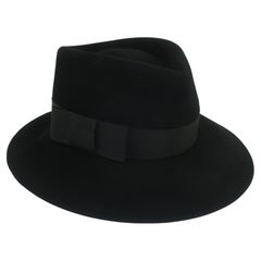 Frank Olive Black Wool Fedora Hat, 1970's