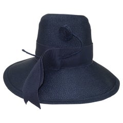 Vintage Frank Olive Blue Straw Wide Brim Hat, 1960's