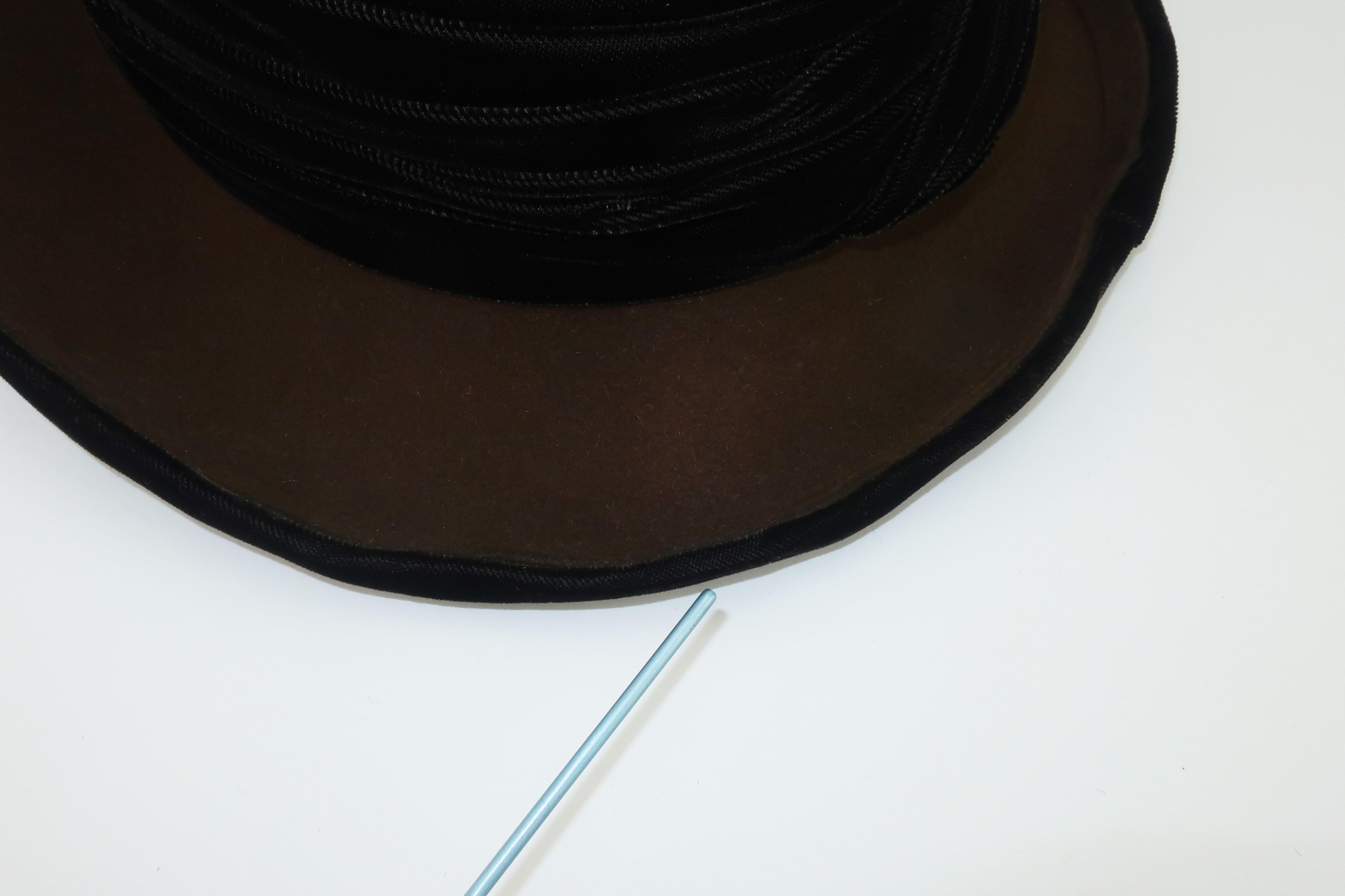 Frank Olive Brown Wool & Velvet Kettle Brim Hat 3