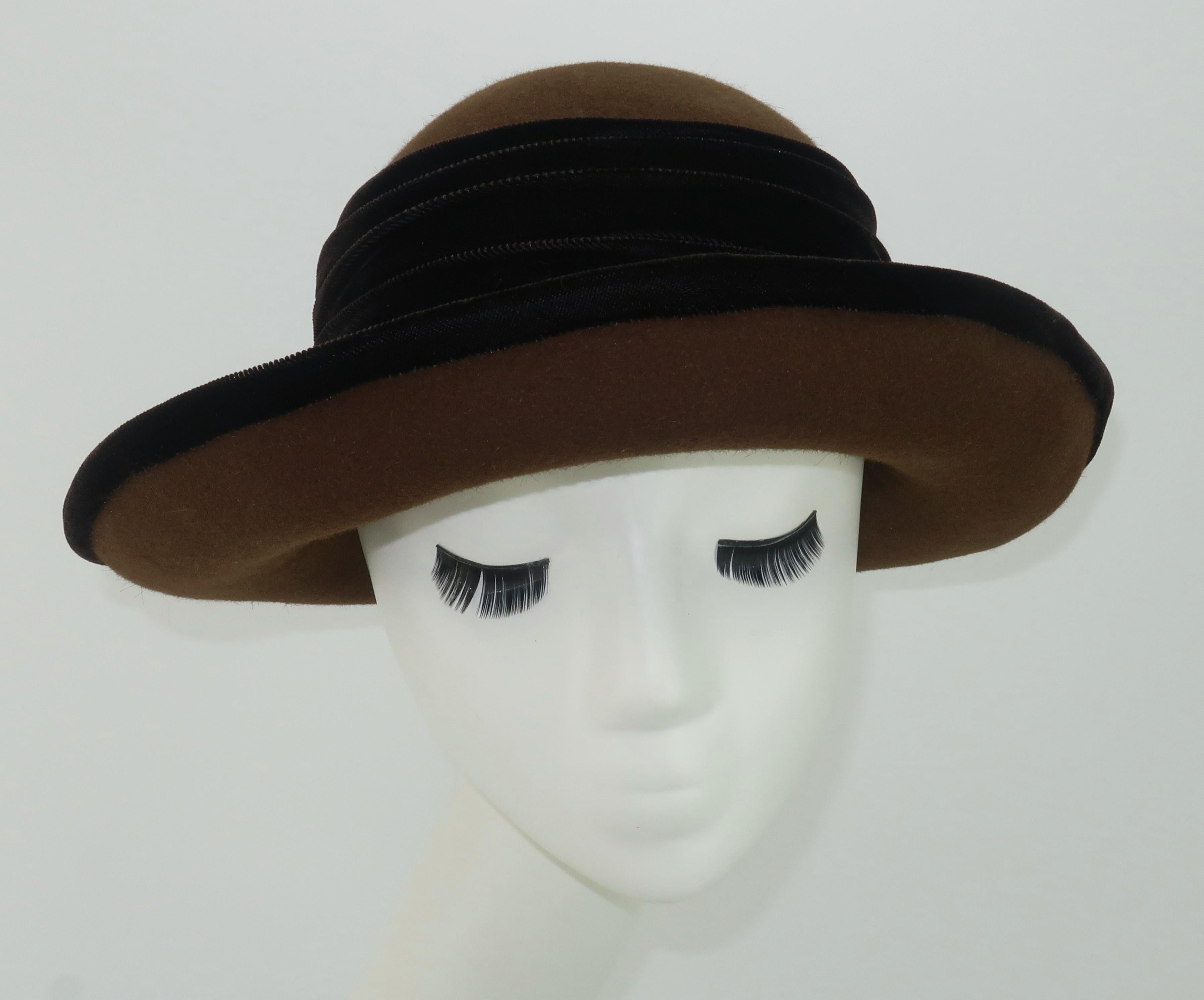 Black Frank Olive Brown Wool & Velvet Kettle Brim Hat