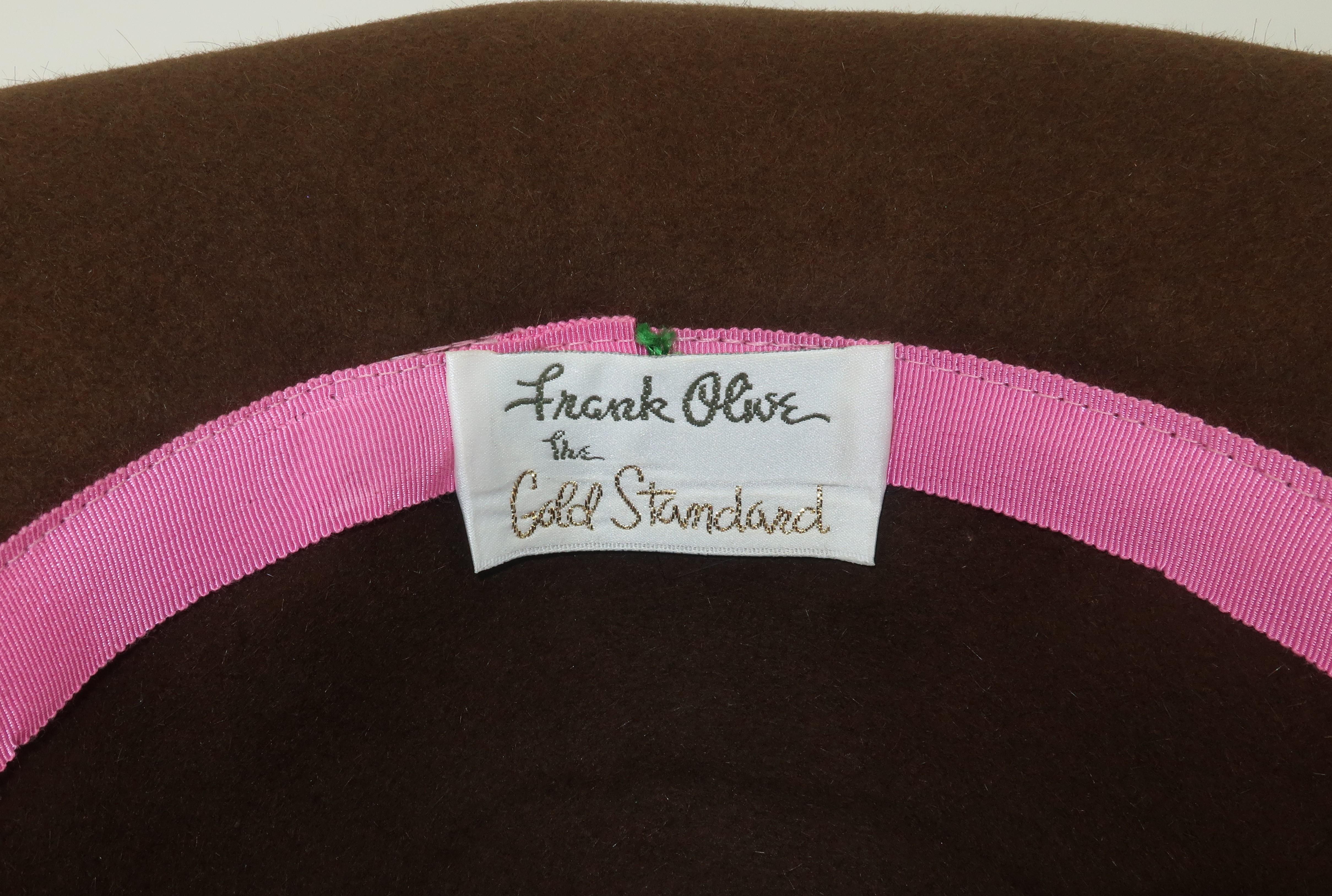 Frank Olive Brown Wool & Velvet Kettle Brim Hat 1