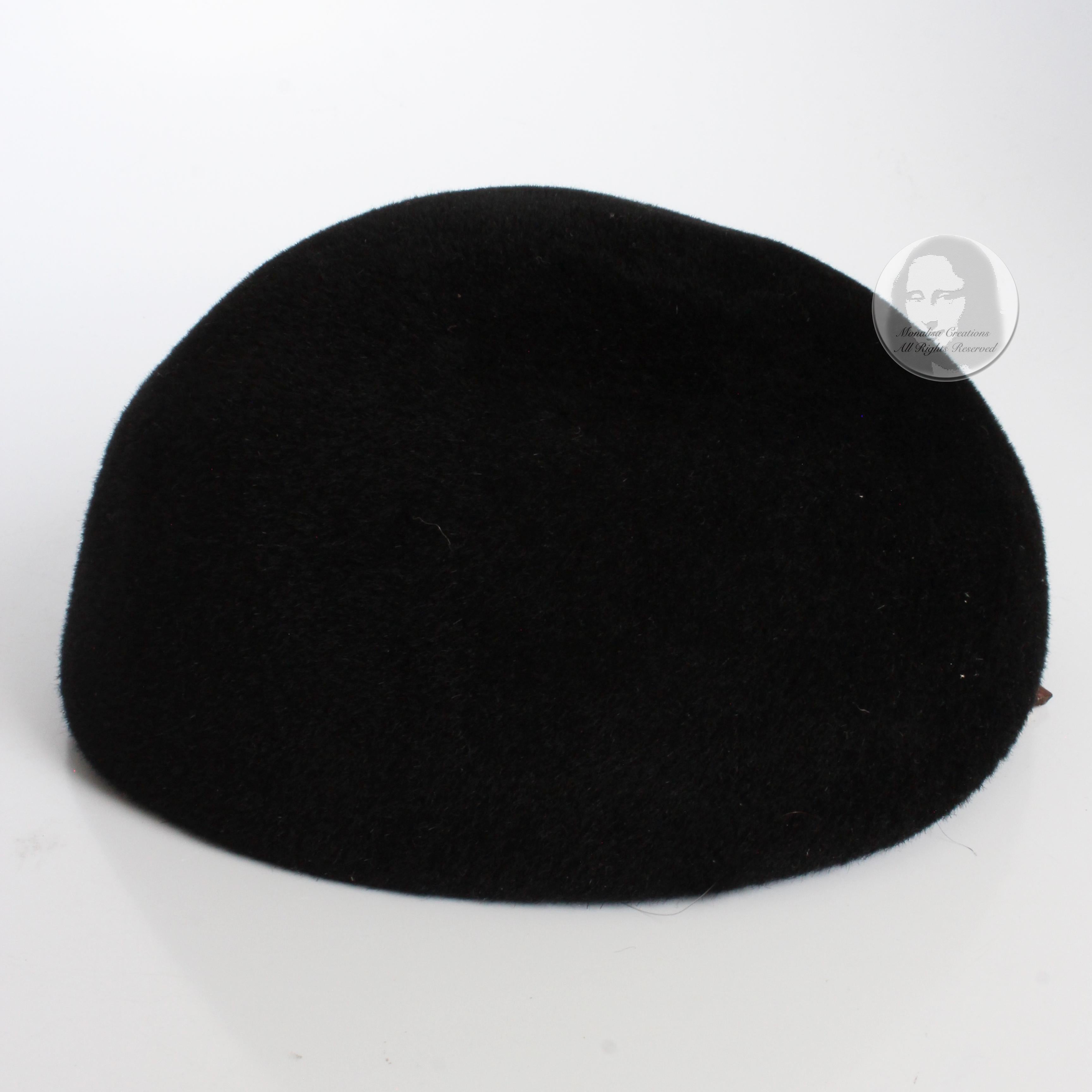 Frank Olive for I. Magnin Hat Calot Juliette Black Velour Vintage Cocktail Hat For Sale 2