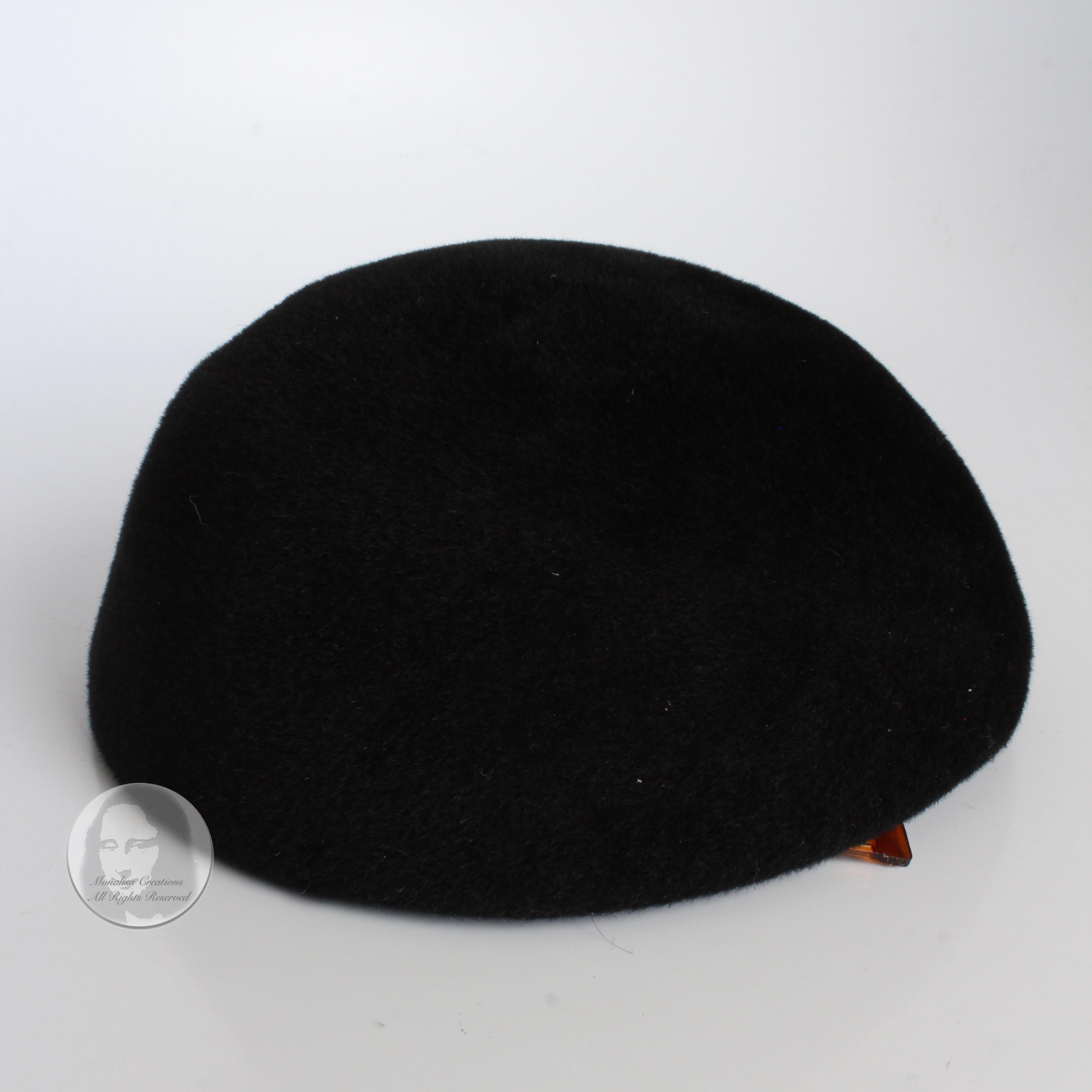 Frank Olive for I. Magnin Hat Calot Juliette Black Velour Vintage Cocktail Hat For Sale 3