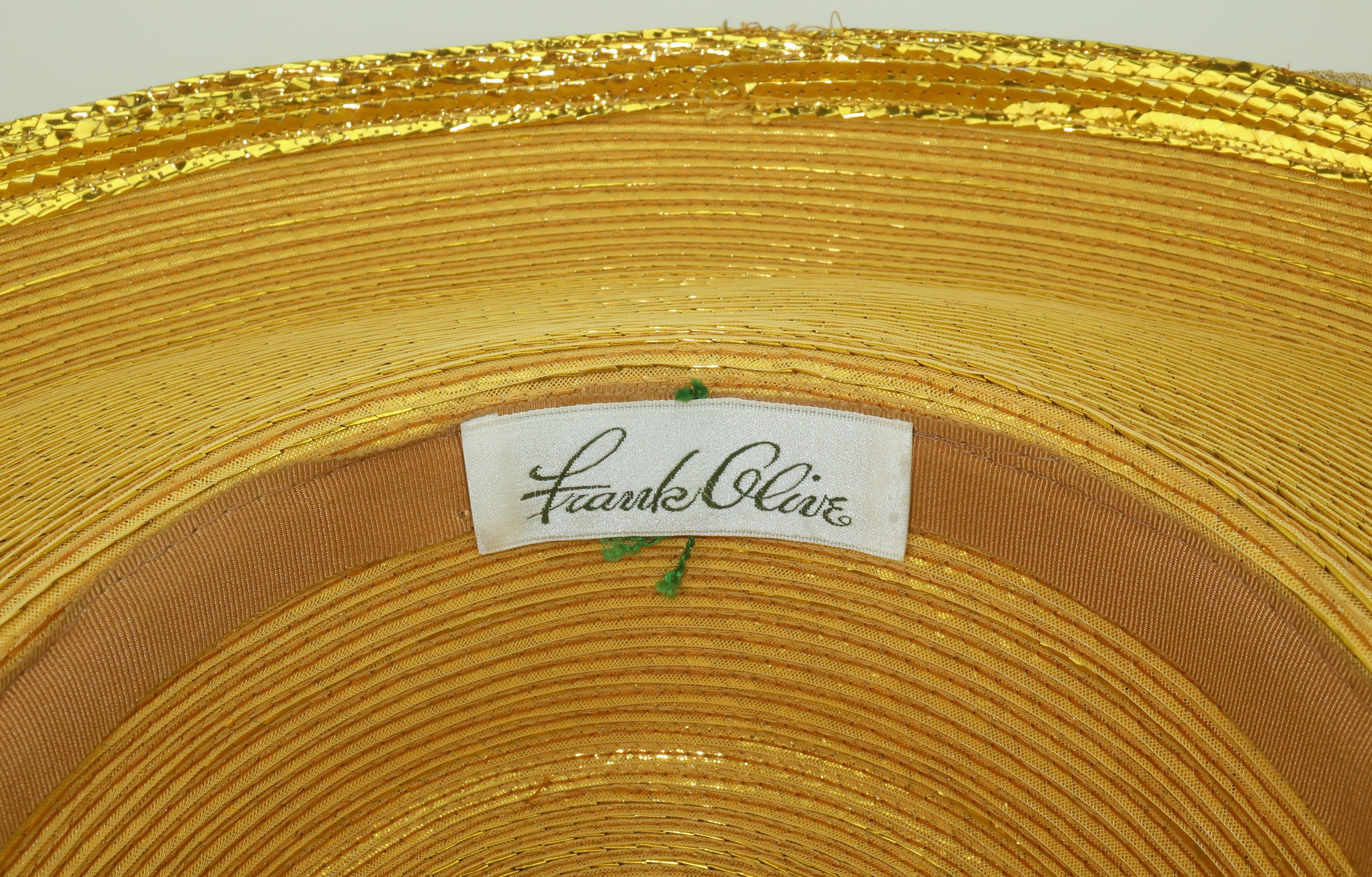 Cappello a tesa larga in paglia, pizzo e strass di FRANK OLIVE, anni '80 in vendita 5