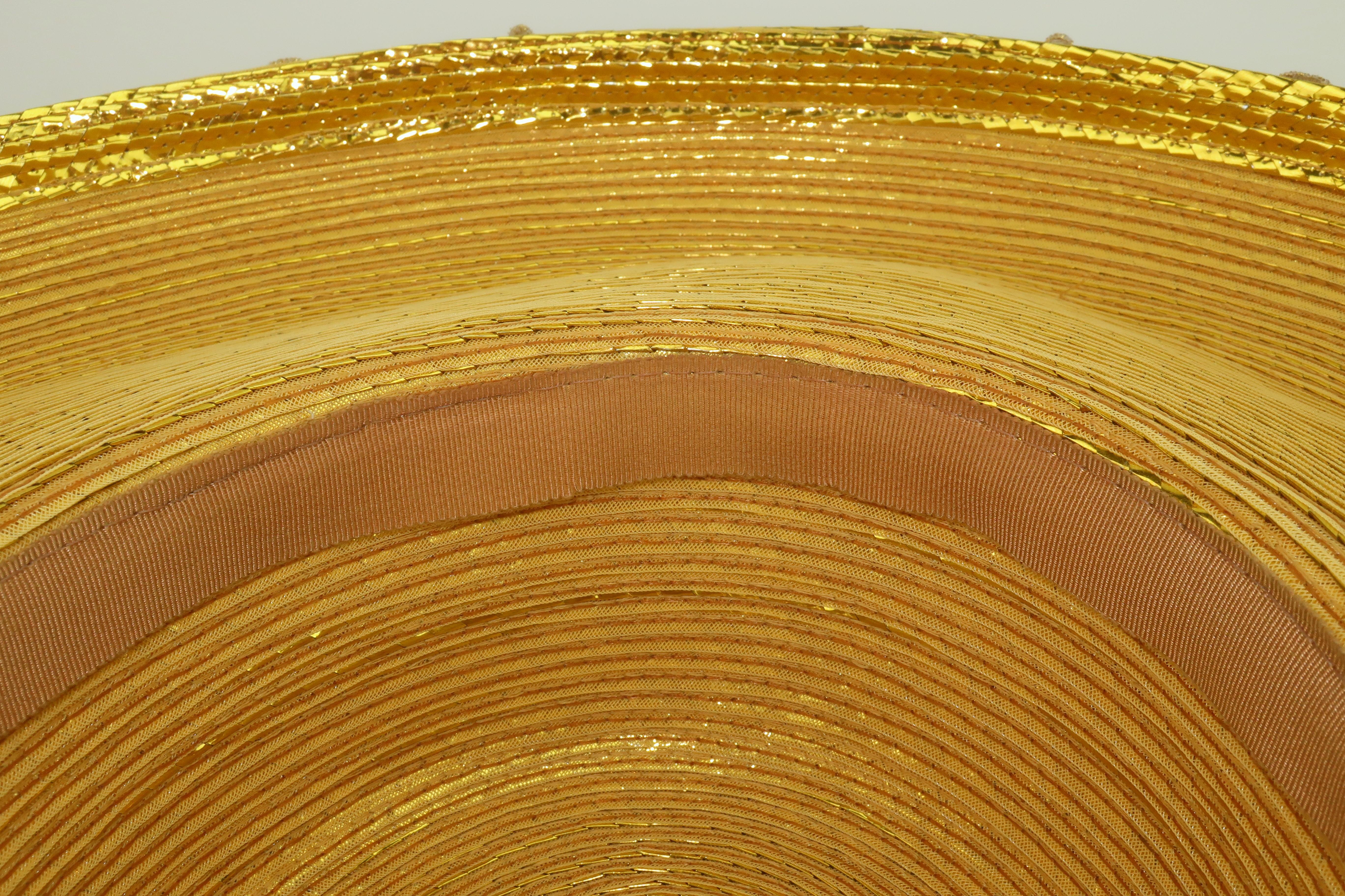 Cappello a tesa larga in paglia, pizzo e strass di FRANK OLIVE, anni '80 in vendita 6