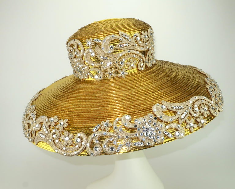 Frank Olive metallic gold hat with hatbox Frank Olive Vintage Gold Straw and Netting Wide Brim Hat – Modig main image 4