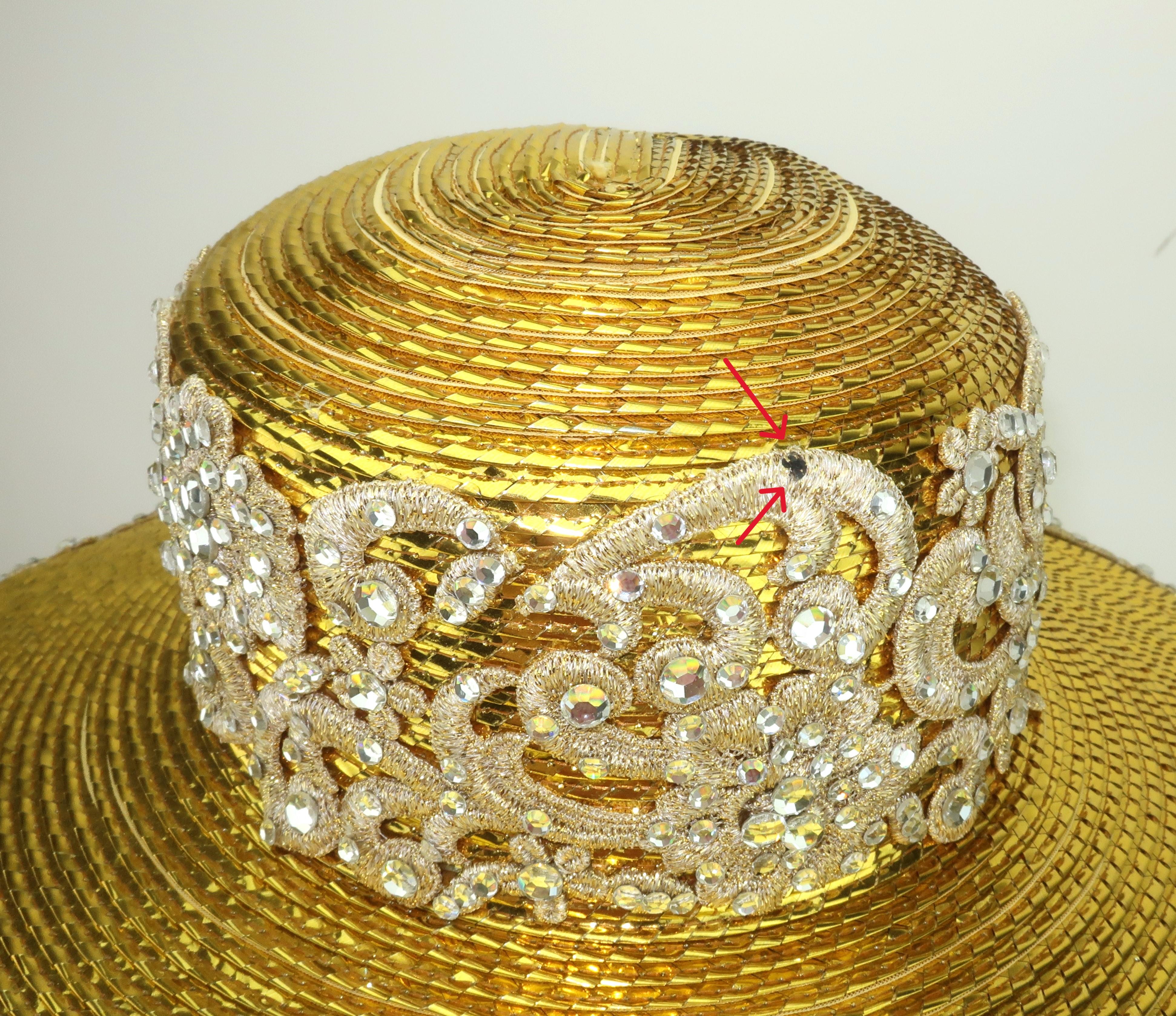 Cappello a tesa larga in paglia, pizzo e strass di FRANK OLIVE, anni '80 in vendita 3
