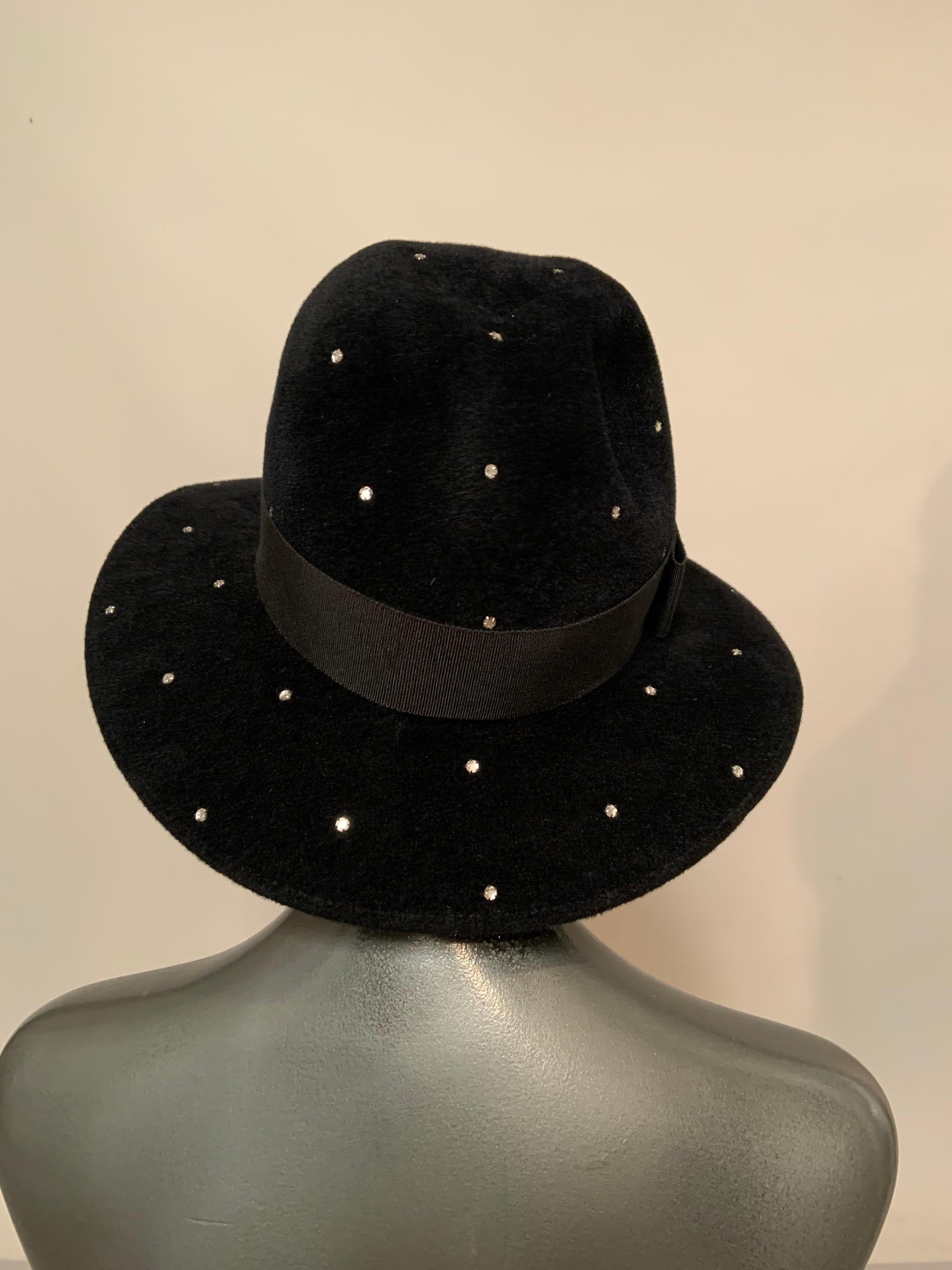 Frank Olive Private Collection Rhinestone Studded Black Fedora In Excellent Condition In New Hope, PA
