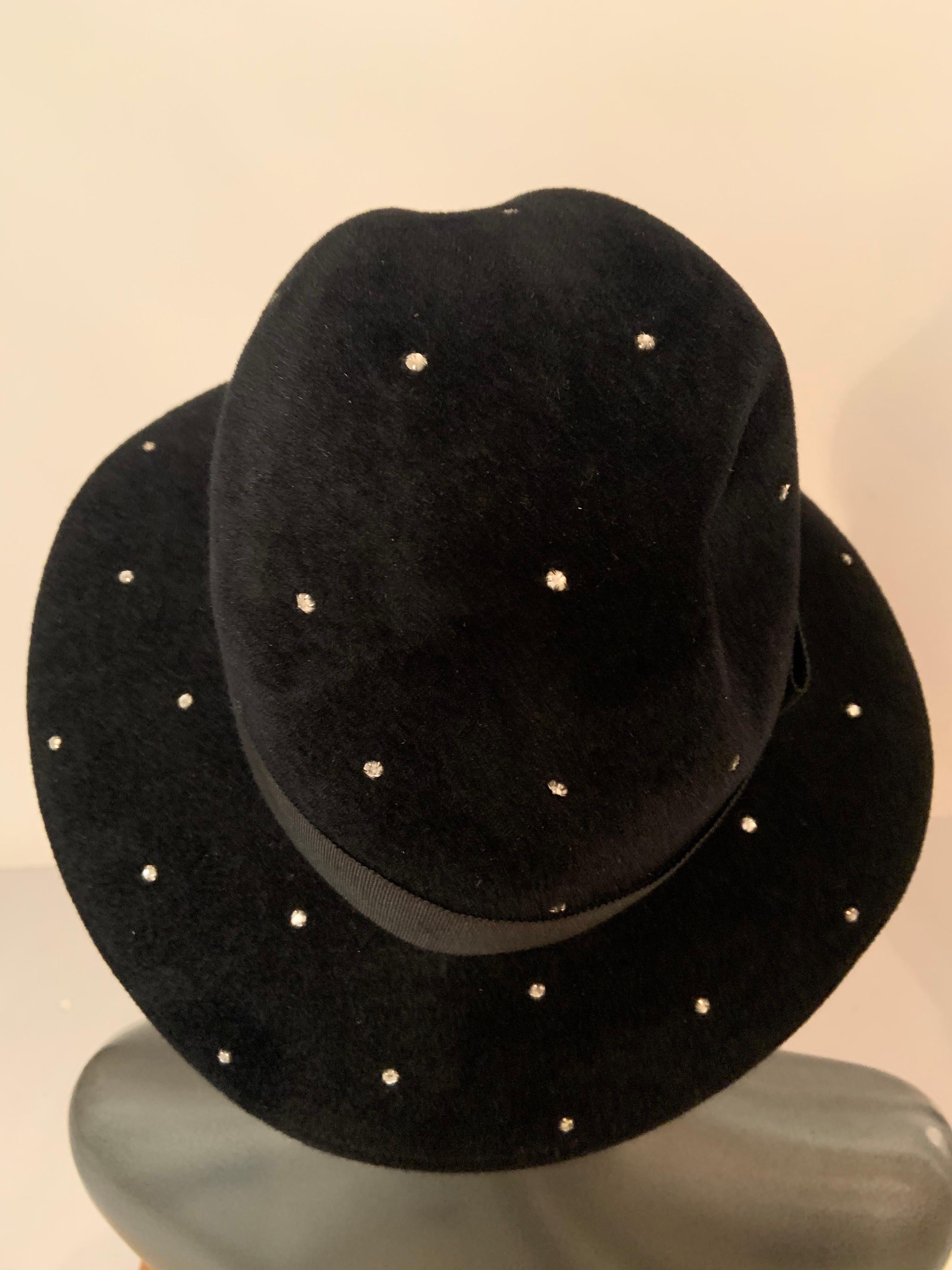 Women's or Men's Frank Olive Private Collection Rhinestone Studded Black Fedora