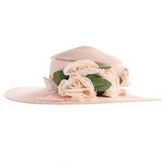 Frank Olive Vintage Cream Straw Hat With Flowers