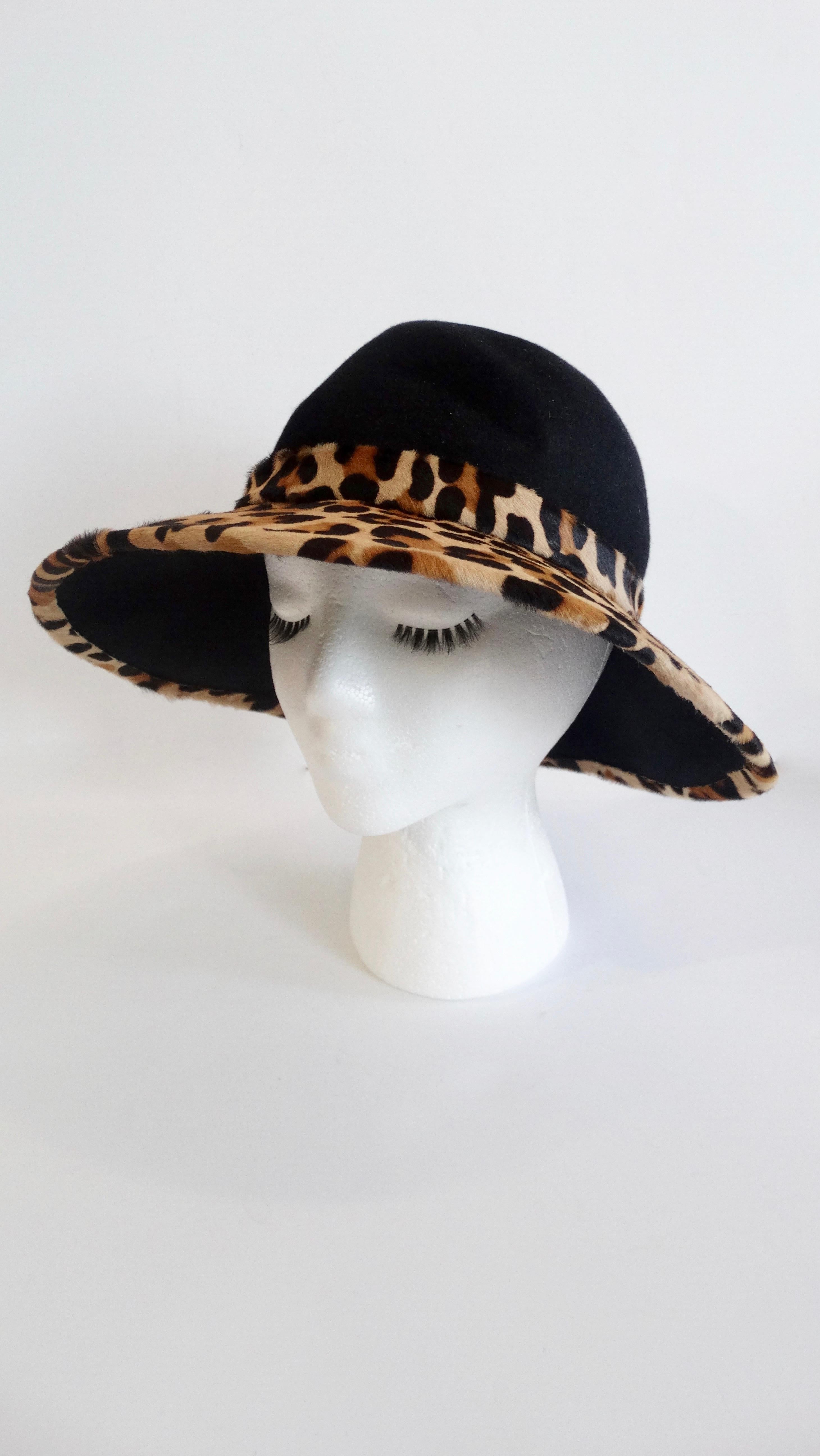 Frank Oliver Leopard Print Trim Hat  In Good Condition For Sale In Scottsdale, AZ