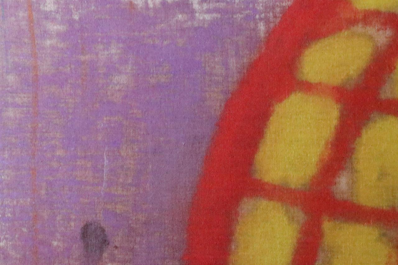 Résumé  Peinture sur panneau bleu vert violet rouge et jaune 