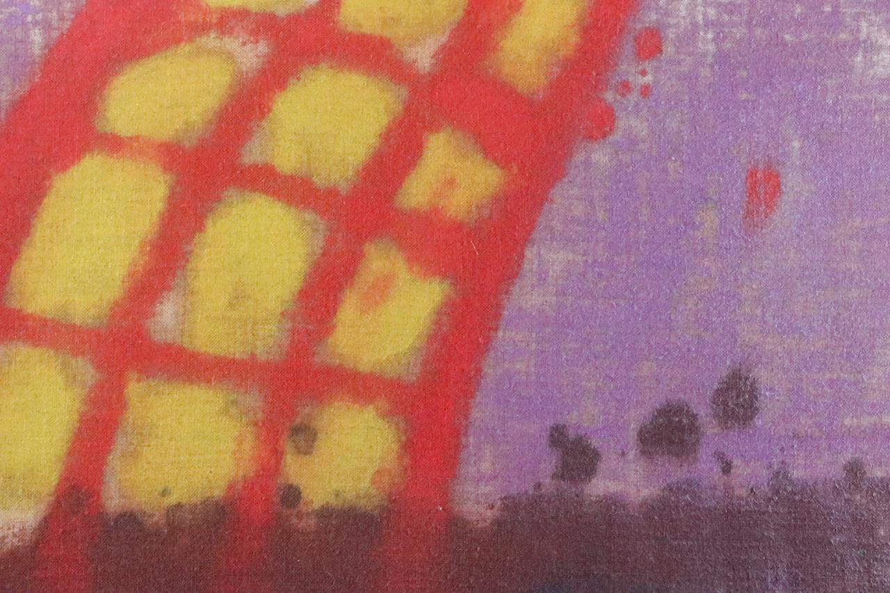 Astratto  Pittura su pannello blu, verde, viola, rosso e giallo 