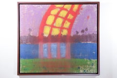 Résumé  Peinture sur panneau bleu vert violet rouge et jaune "Jacobs Ladder #6"